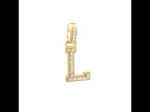 925 Sterling Silver Yellow-Tone Unisex Baguette Round 0.32ct, 0.42ct Moissanite Initial Alphabet L Charm Pendant
