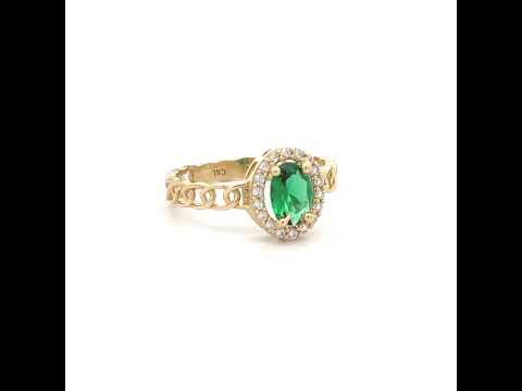 10K Yellow Gold Womens Round Oval White Green Cubic-Zirconia Fashion Ring