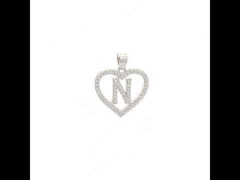 925 Sterling Silver Womens Cubic Zirconia Initial Letter N Heart Charm Pendant
