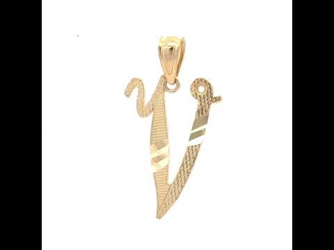 10K Yellow Gold Unisex Diamond-Cut Initial V Charm Pendant