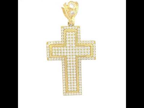 10K Yellow Gold Mens Cubic Zirconia Cross Religious Charm Pendant