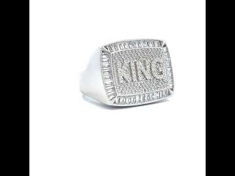 925 Sterling Silver Mens 0.79ct Round, 2.15ct Baguette Moissanite KING Square Head Fashion Ring Size 11
