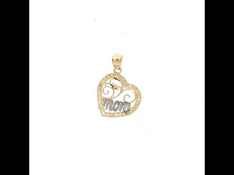 10K Yellow Gold Womens Textured Mom Heart Charm Pendant
