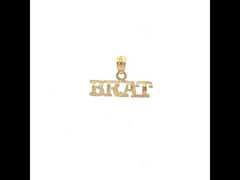 10K Yellow Gold Textured Mens Brat Letters & Words Charm Pendant
