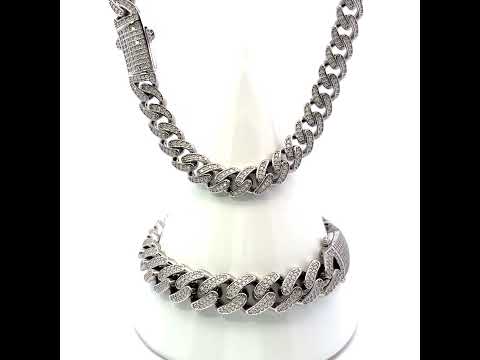 925 Sterling Silver Unisex 5.72ct Moissanite Semi Solid Hollow Miami Cuban Chain Necklace 9mm 26 Inches