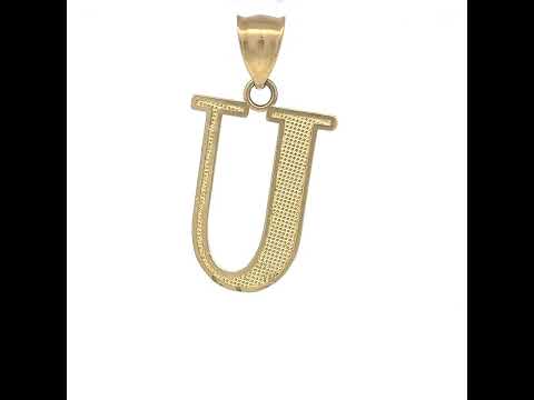10K Yellow Gold Unisex Floral Initial Alphabet U Charm Pendant