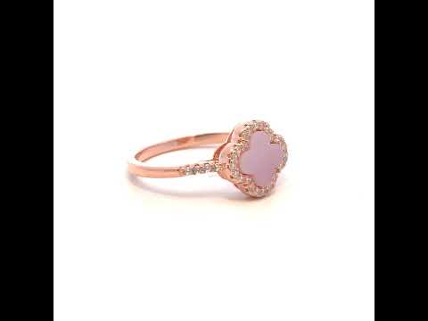 925 Sterling Silver Rose-Tone Womens Cubic-Zirconia Pink Enameled Clover Good Luck Ring Size 6