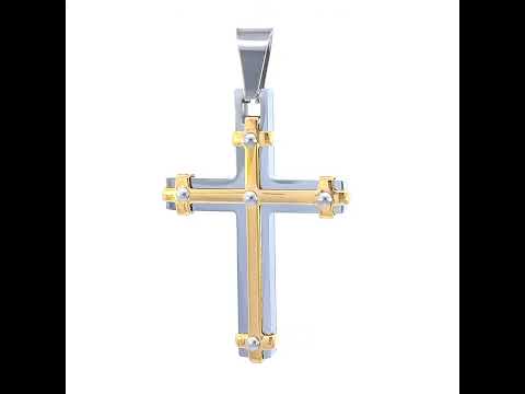 Stainless Steel Yellow-tone Mens Cross Religious Charm Pendant