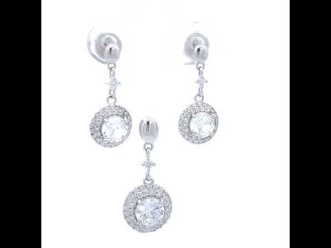 925 Sterling Silver Womens Cubic-Zirconia Round Fashion Earrings And Pendant Set