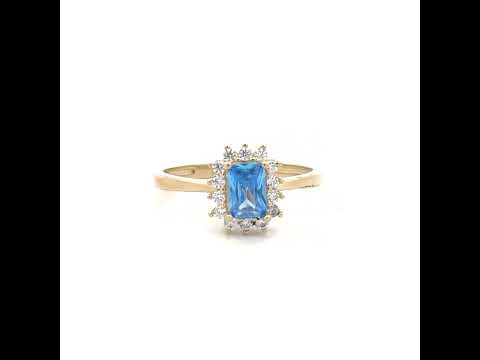 10K Yellow Gold Womens Round Baguette White Aquamarine Cubic-Zirconia Fashion Ring