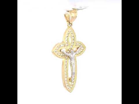 10K Two-tone Gold Mens Cubic-Zirconia Crucifix Cross Religious Charm Pendant