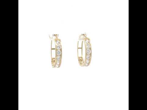 10K Yellow Gold Womens Single Row CZ Cubic Zirconia Hoop Earrings