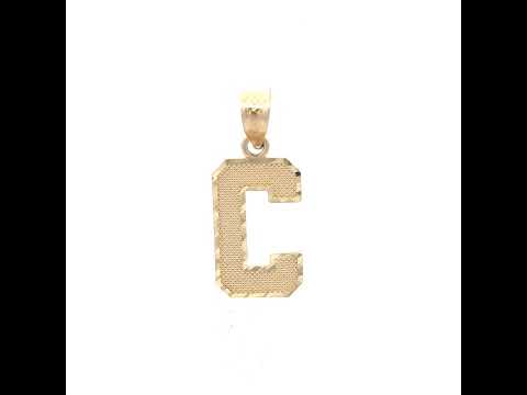 10K Yellow Gold Unisex Textured Initial Letter C Charm Pendant