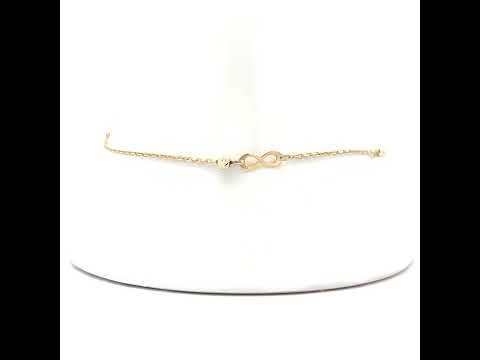 10K Yellow Gold Womens Cubic-Zirconia Diamond-cut Beaded Infinity Charms Chain Anklet Size 9 + 1 Inches