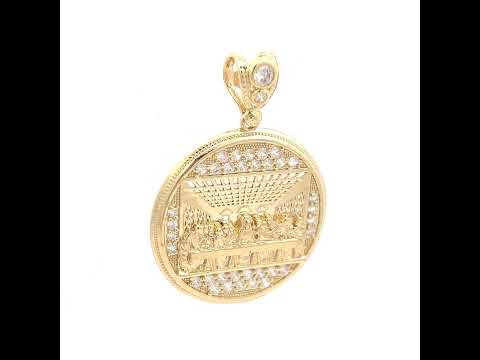 10K Yellow Gold Mens Cubic-Zirconia Last Supper Religious Pendant