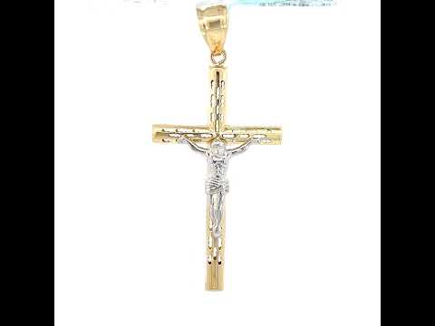 10K Two-Tone Gold Mens Religious Crucifix Pendant