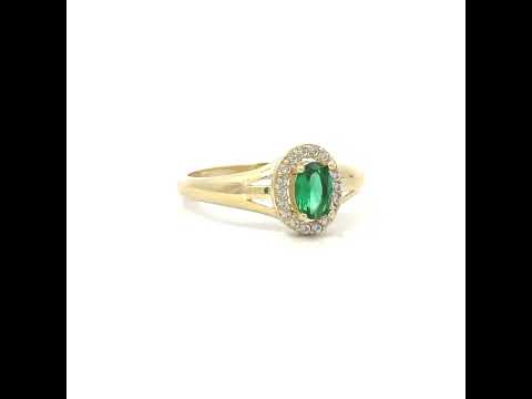10K Yellow Gold Womens Round Oval White Green Cubic-Zirconia Oval Birthstone Ring