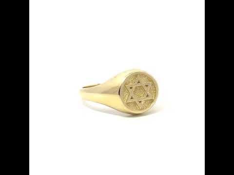 10K Yellow Gold Mens Star Of David Symbol Religious Ring