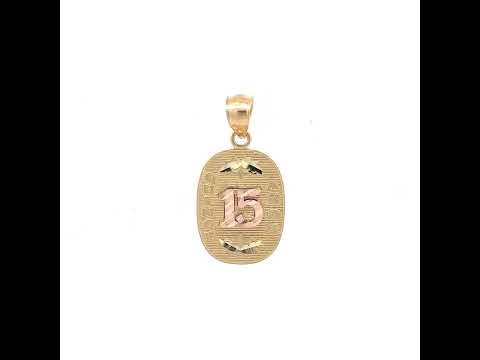 10K Two-tone Gold Diamond-Cut Womens 15 Anos Quinceanera Charm Pendant