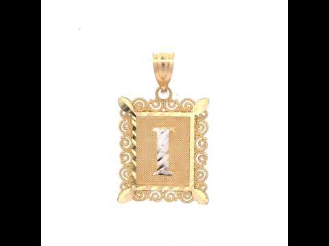 10K Two-Tone Gold Unisex Diamond-Cut Initial I Charm Pendant