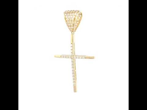 14K Yellow Gold Mens Cubic-Zirconia Cross Religious Charm Pendant