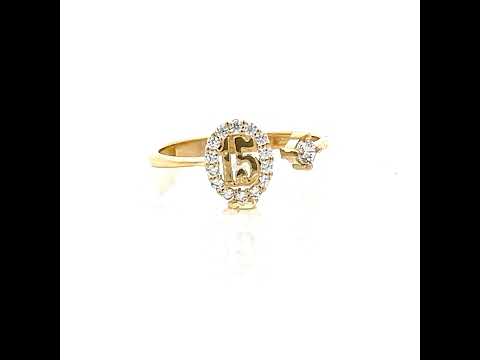 10K Yellow Gold Womens Cubic-Zirconia Sweet 15 Quinceanera Ring