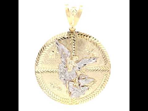 10K Two-tone Gold Mens St. Michael Religious Charm Pendant