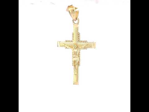 10K Yellow Gold Textured Unisex Cross Crucifix Religious Charm Pendant