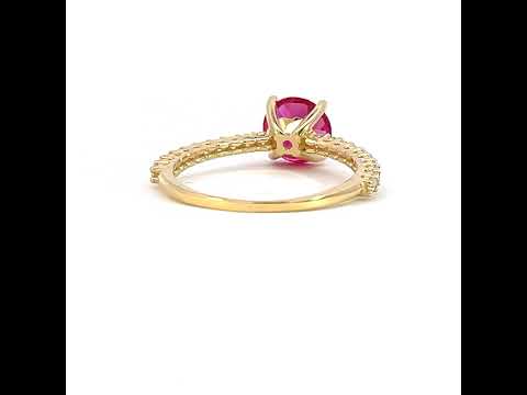 10K Yellow Gold Womens Pink White Cubic-Zirconia Fashion Ring