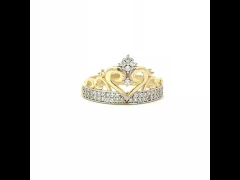 10K Two-tone Gold Women Cubic-Zirconia Crown Heart Ring
