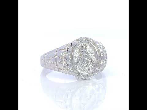 925 Sterling Silver Mens Nugget Masonic Symbol Ring Size 10