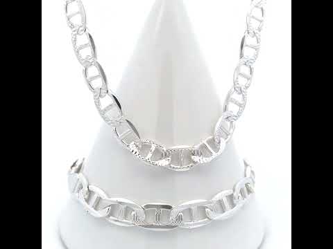 925 Sterling Silver Solid Pave Classic Mariner Chain 8mm-22