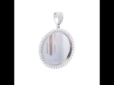 925 Sterling Silver Unisex Cubic-Zirconia Memory Circle Photo Frame Charm Pendant
