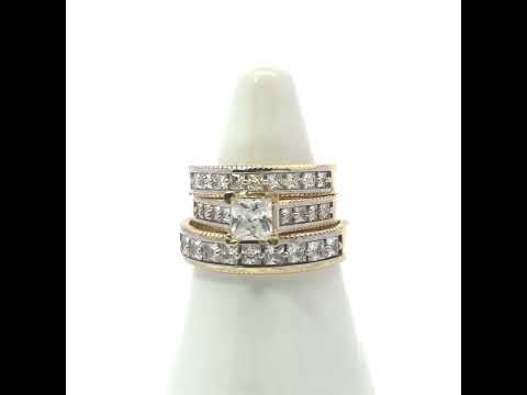 10K Two-tone Gold Princess-cut Cubic-Zirconia His & Hers Trio Ring Set