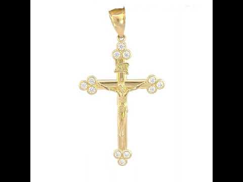 10K Yellow Gold Unisex Cubic-Zirconia Crucifix Cross Religious Charm Pendant