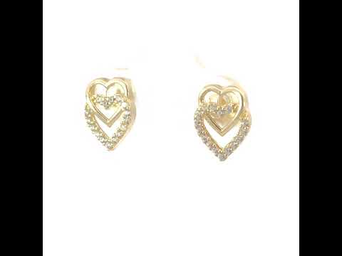 10K Yellow Gold Womens Cubic-Zirconia Intertwined Hearts Stud Earrings