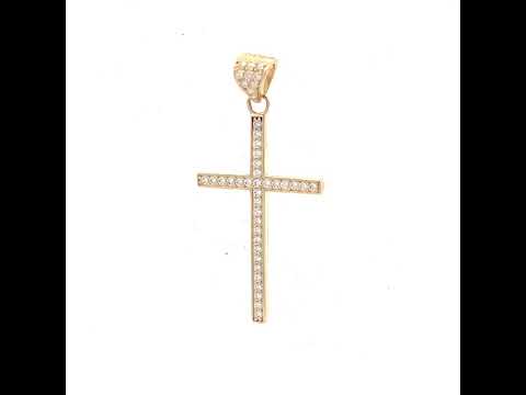 10K Yellow Gold Mens Cubic-Zirconia Latin Cross Religious Charm Pendant