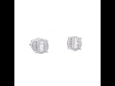 925 Sterling Silver Unisex Round Baguette 0.16ct, 0.36ct Moissanite Round Fashion Stud Earrings
