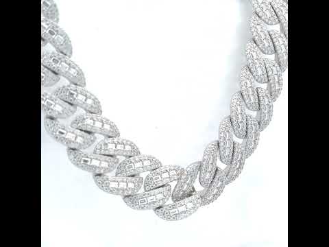 925 Sterling Silver Baguette Round Moissanite Miami Cuban Chain 20mm