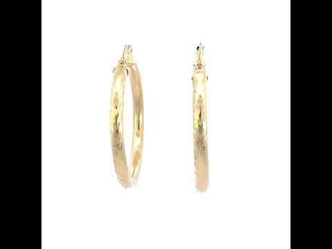 10K Yellow Gold Womens Round Tube Diamond-cut Patterned Fancy Hoop Earrings 3mm-31