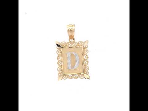 10K Two-Tone Gold Unisex Diamond-Cut Initial D Charm Pendant