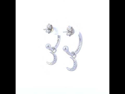 925 Sterling Silver Womens Cubic-Zirconia Moon Star Fashion Dangle Hoop Earrings