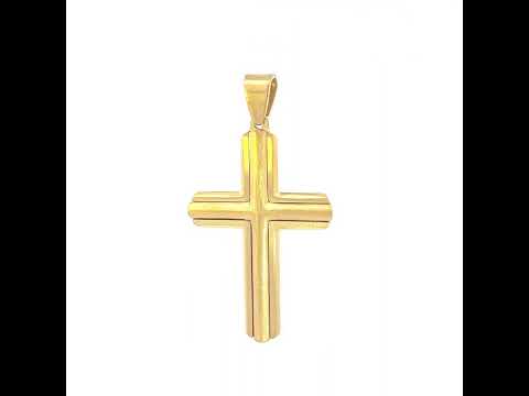 Stainless Steel Yellow-tone Mens Cross Religious Charm Pendant