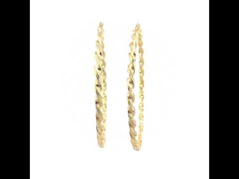 10K Yellow Gold Womens Diamond-cut Twisted Hoop Earrings 3mm-57