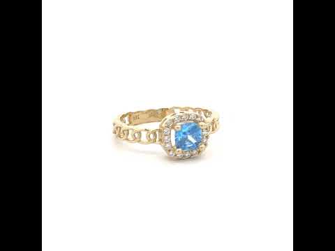 10K Yellow Gold Womens Round Cushion-cut White Aquamarine Cubic-Zirconia Fashion Ring