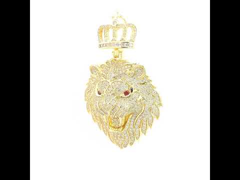 925 Sterling Silver Yellow-tone Mens 4.48ct, 0.42ct Red White Baguette Round Moissanite Leo/Lion Head Pendant