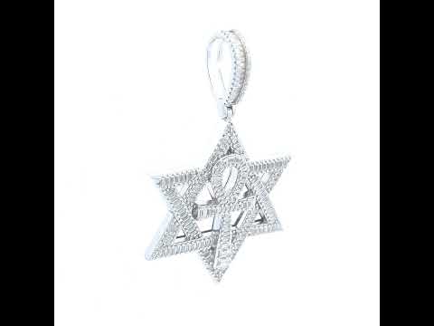 925 Sterling Silver Unisex Baguette Round Moissanite Ankh Cross Star Of David Symbol Pendant
