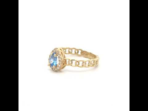 10K Yellow Gold Womens Round Pear White Aquamarine Cubic-Zirconia Fashion Ring