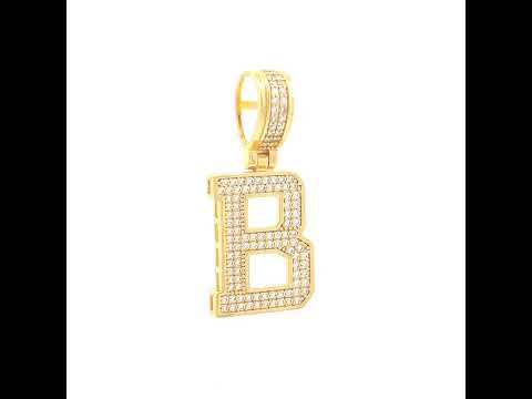 925 Sterling Silver Yellow-tone Unisex 0.61ct Moissanite Initial Alphabet B Charm Pendant