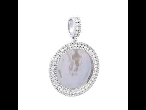 925 Sterling Silver Unisex Round 3.94ct Moissanite Memory Picture Frame Charm Pendant